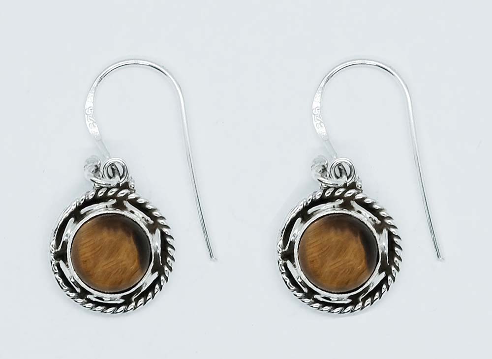 Silver Earring Round Tiger Eye