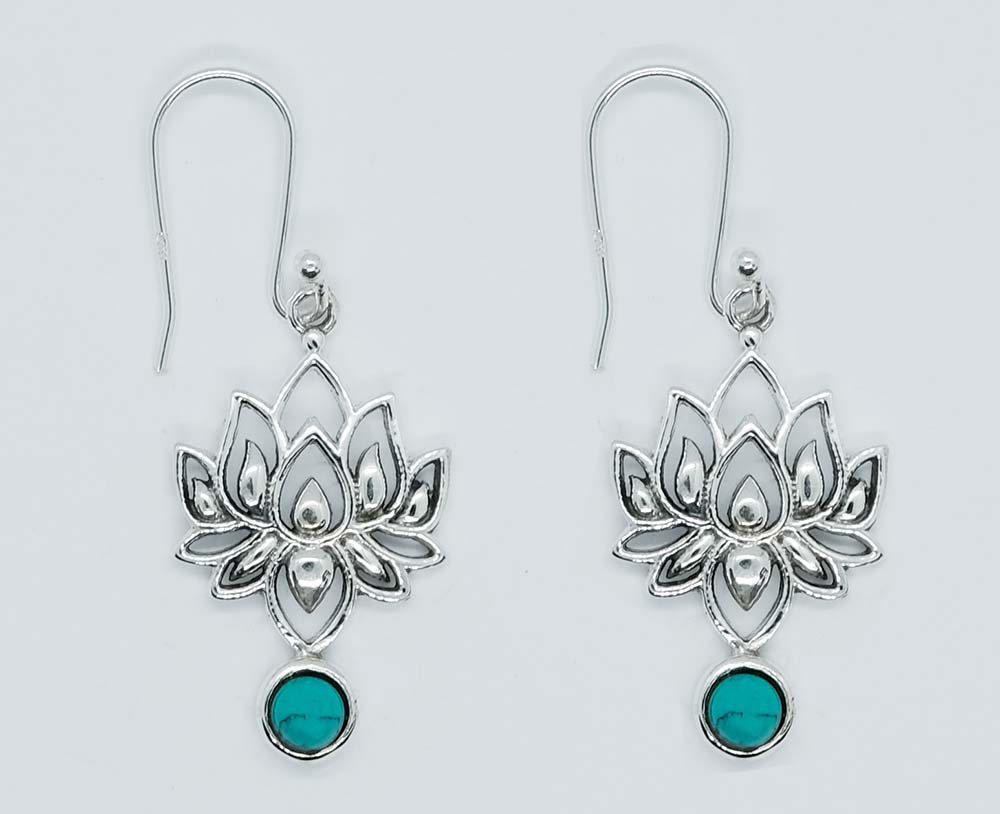 Silver Earring Lotus Turquoise