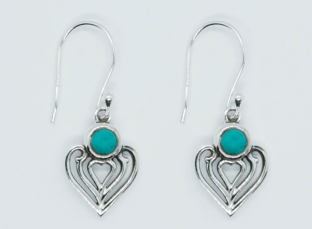 Silver Earring Heart Turquoise