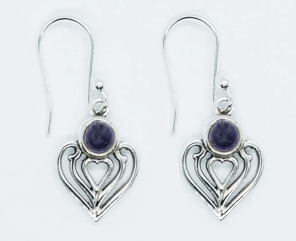 Silver Earring Heart Amethyst