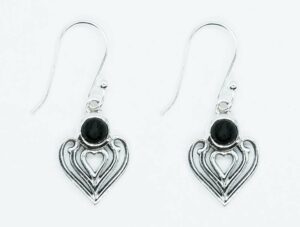 Silver Earring Heart Onyx