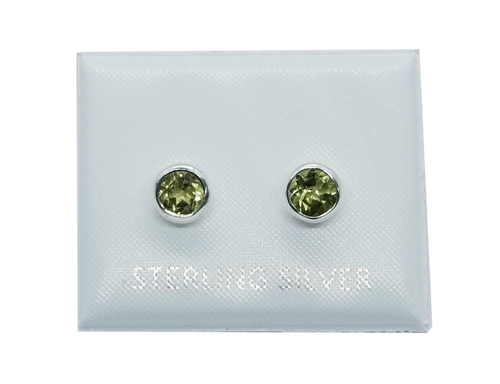 Silver Stud Round Cut Peridot