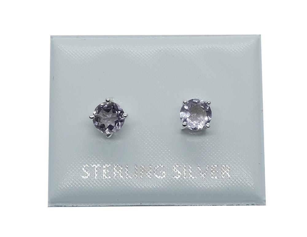 Silver Stud Round Cut Amethyst