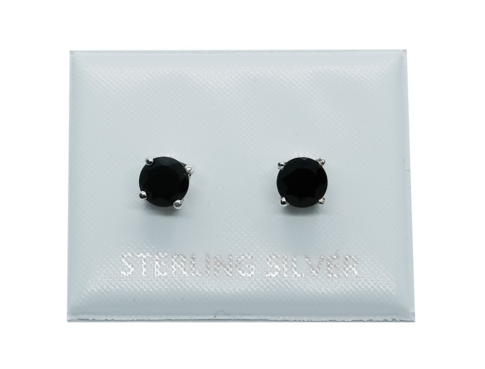 Silver Stud Round Cut Onyx