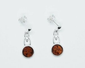 Silver Amber Earring Round 3.2g