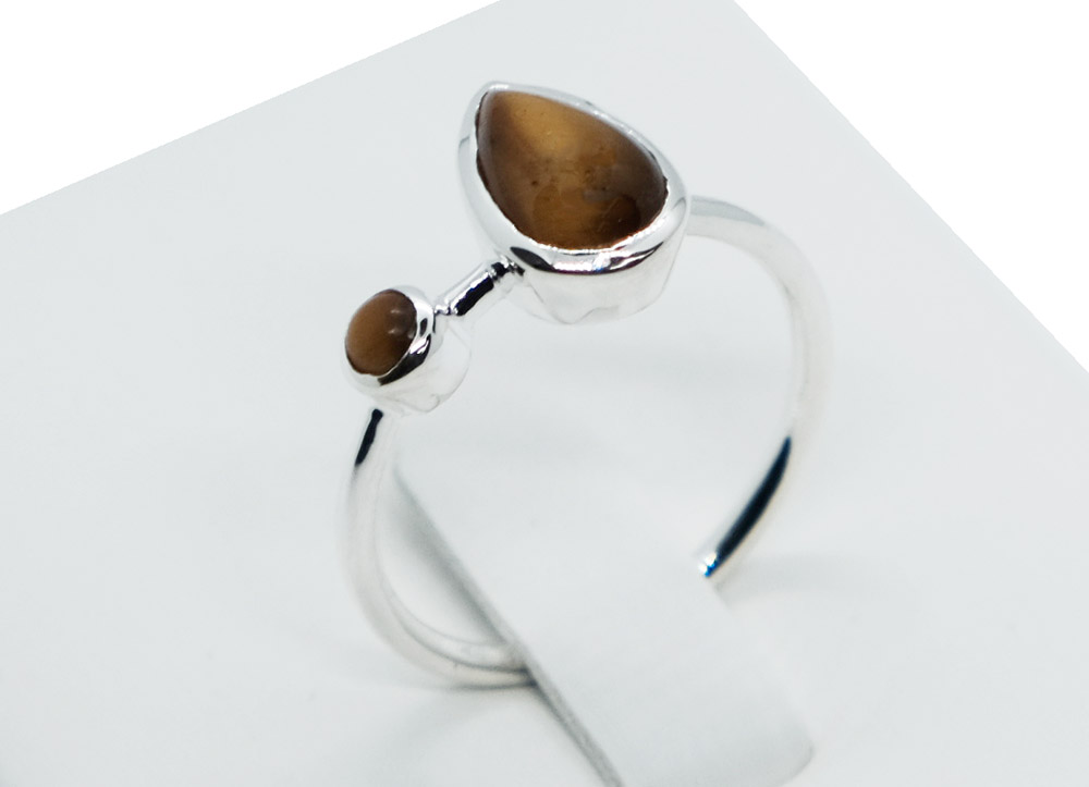 Silver Ring Tiger Eye PearDrop