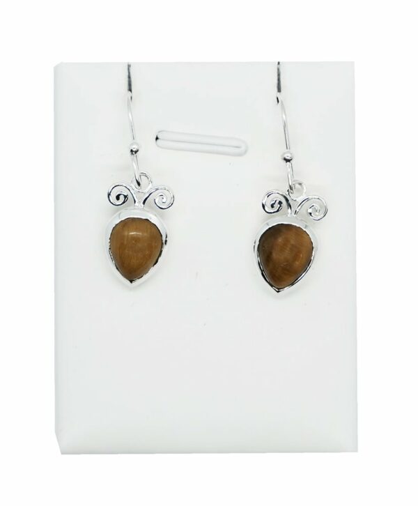 Silver Earring Pear Tiger Eye