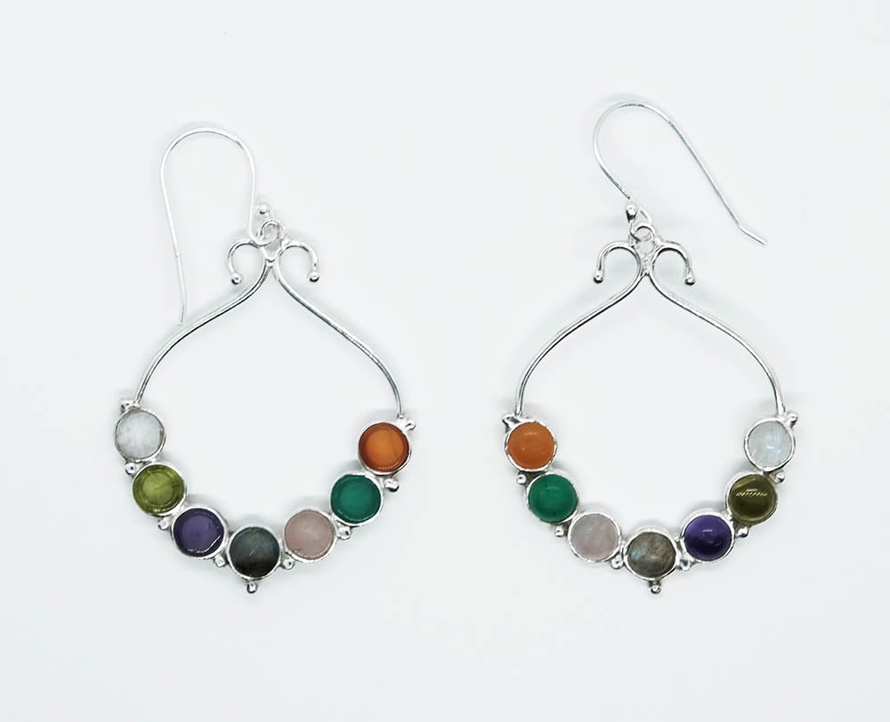 Silver Earring Hanging 7 Chakra