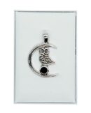 Silver Pendant Moon Owl Onyx