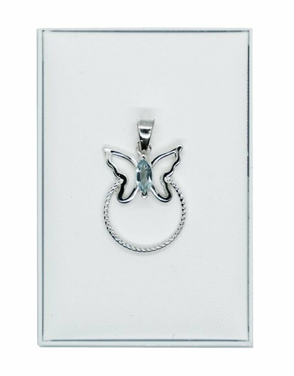 Silver Pendant Butterfly Blue Topaz
