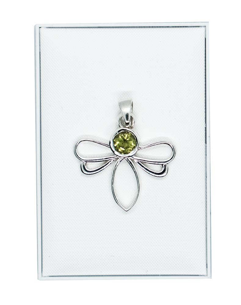 Silver Pendant Dragonfly Peridot
