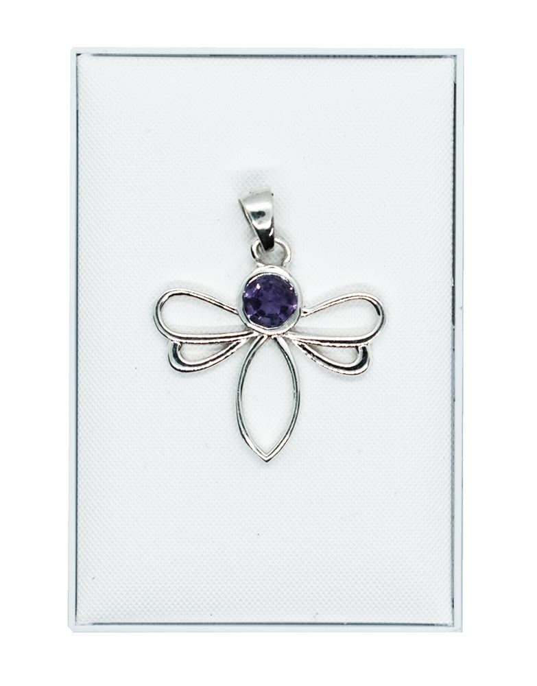 Silver Pendant Dragonfly Amethyst