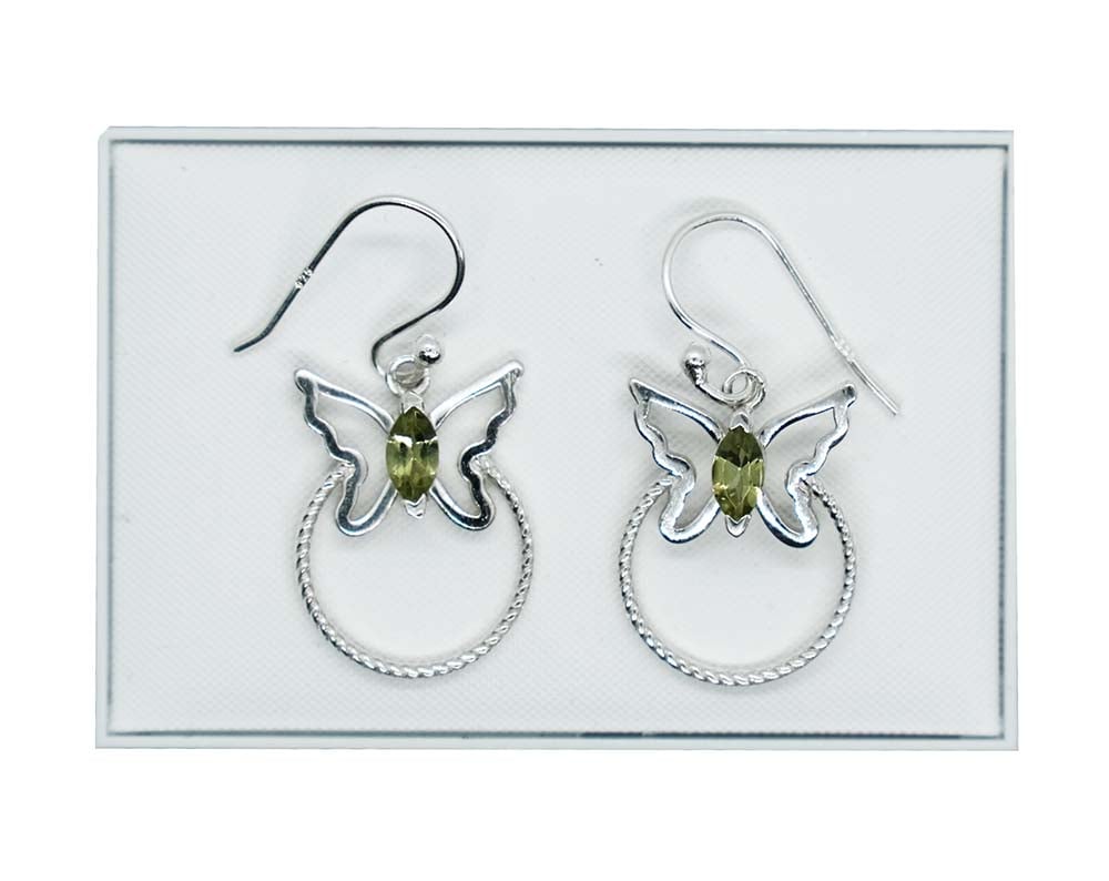 Silver Earring Butterfly Peridot