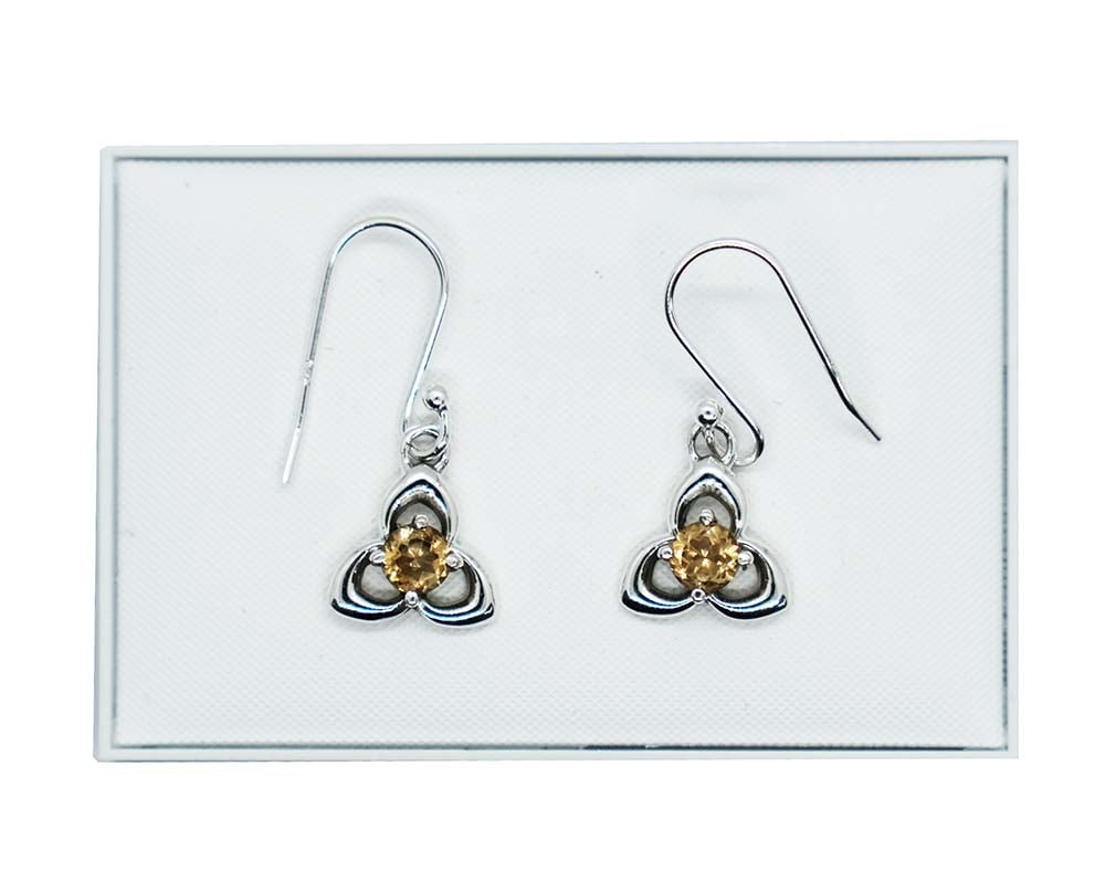 Silver Earring Triquatra Citrine