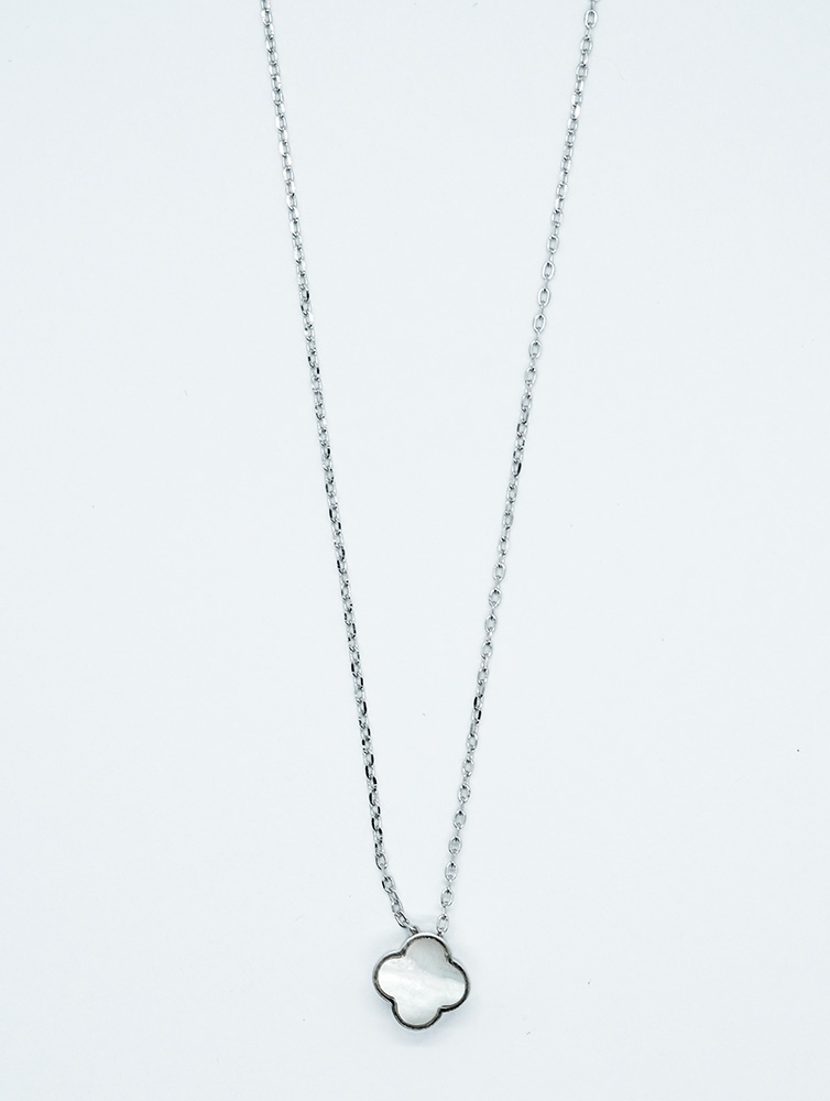 Silver Necklace MOP Clover