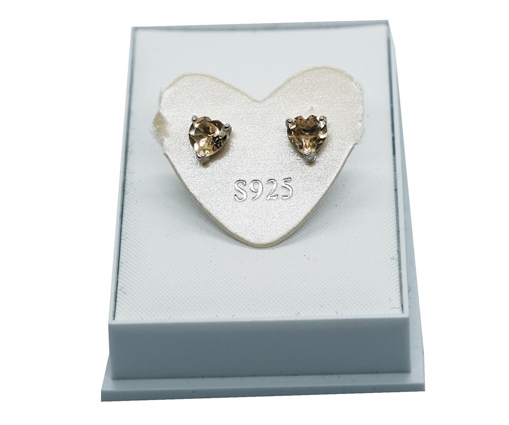 Silver Earrings Heart Citrine