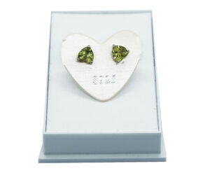Silver Earrings Heart Peridot