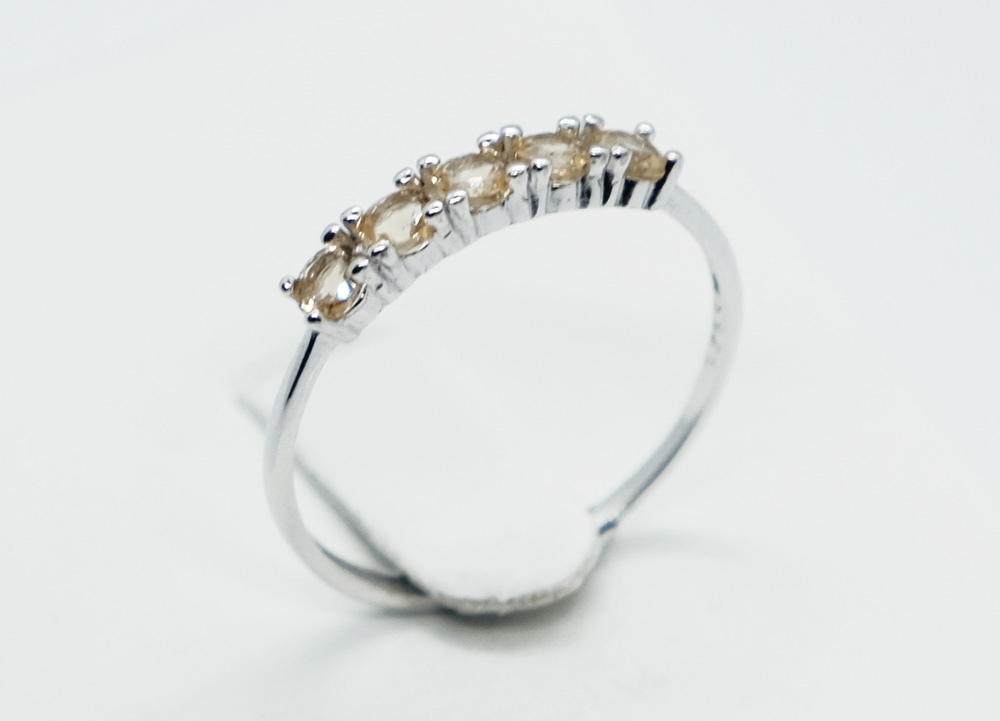 Silver Ring 5 Stones Citrine Adjustable