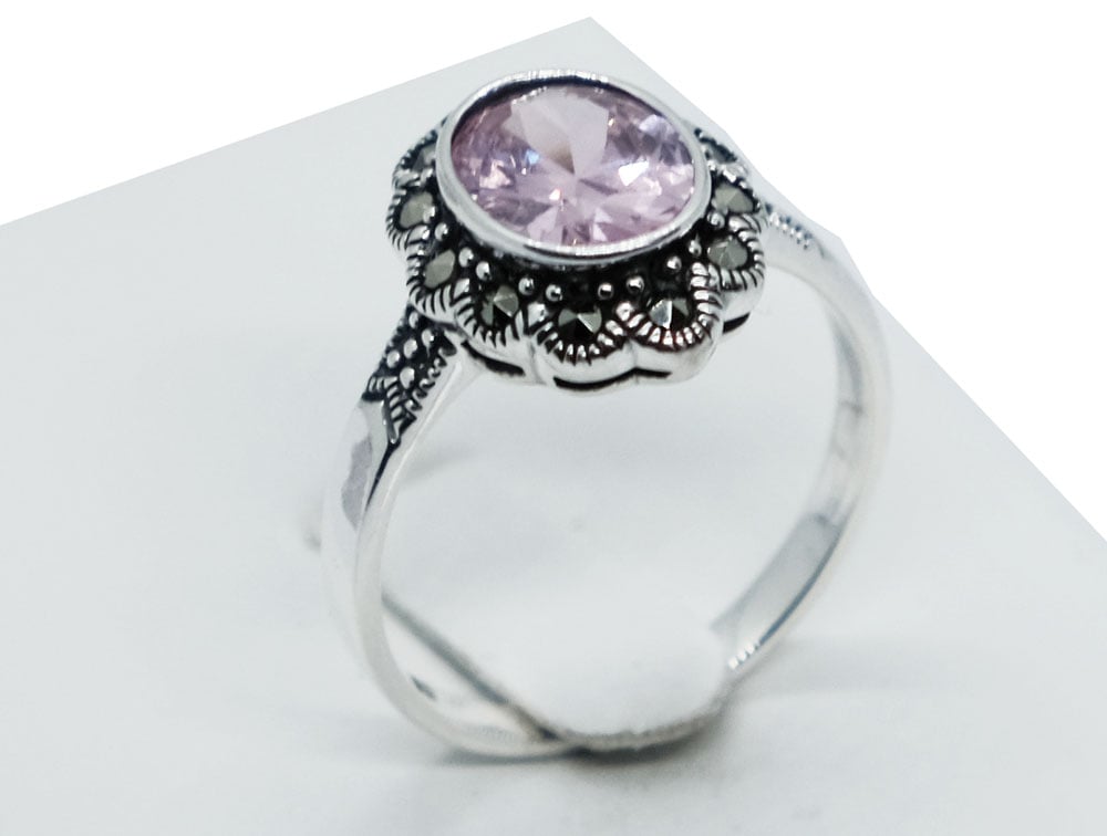 Silver Ring CZ Pink Oval