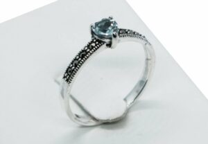 Silver Ring Blue Topaz Heart