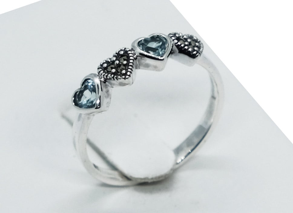 Silver Ring Blue Topaz Hearts