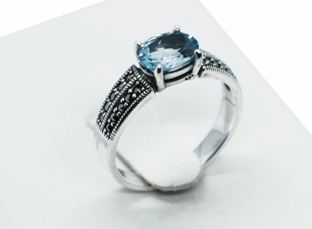 Silver Ring Blue Topaz Oval