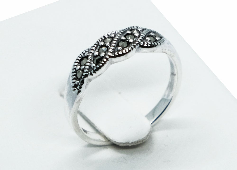 Silver Ring Marcasite Wave