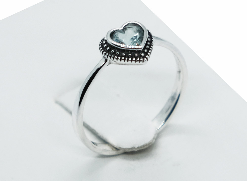 Silver Ring Blue Topaz Heart