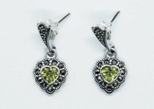 Silver Earring Peridot Heart