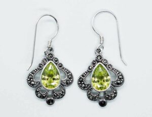 Silver Earring CZ Peridot Pear