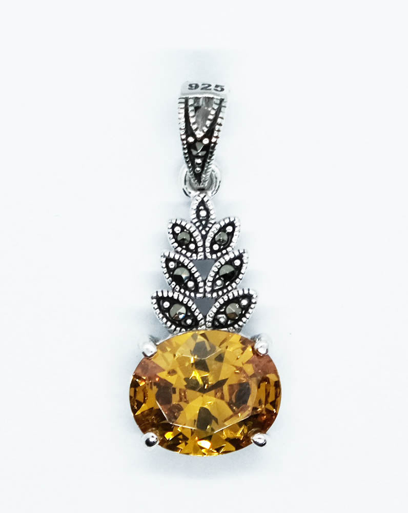 Silver Pendant CZ Citrine Oval