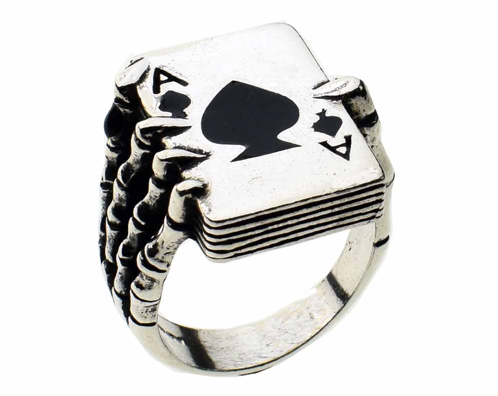 Ring Silver Hand With Ace Card