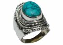 Ring Silver Oval Stone Turquoise