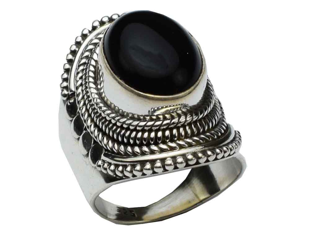 Ring Silver Oval Stone Onyx