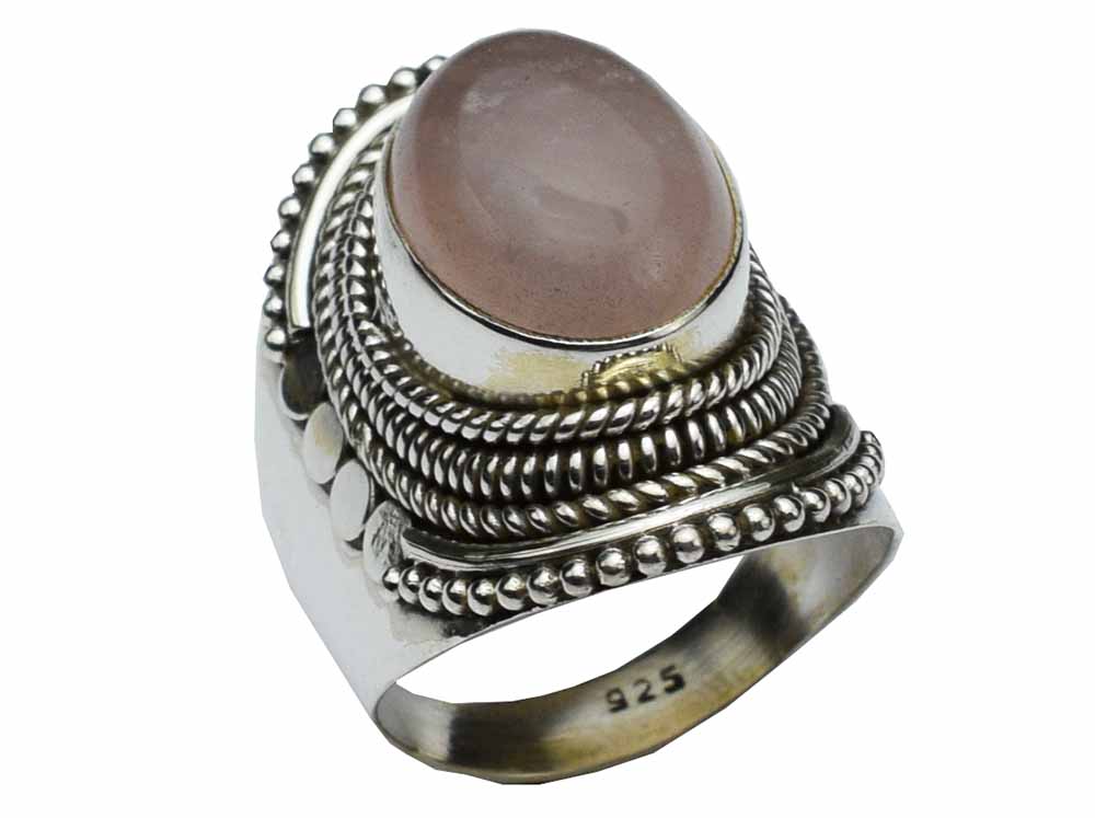 Ring Silver Oval Stone Rose Quartz