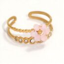 Ring Pink Flower Gold Plated