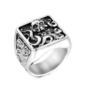 Ring Steel Signet Octopus Skull