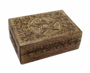 Box Wooden Carved Pentagram 7X5 Inch