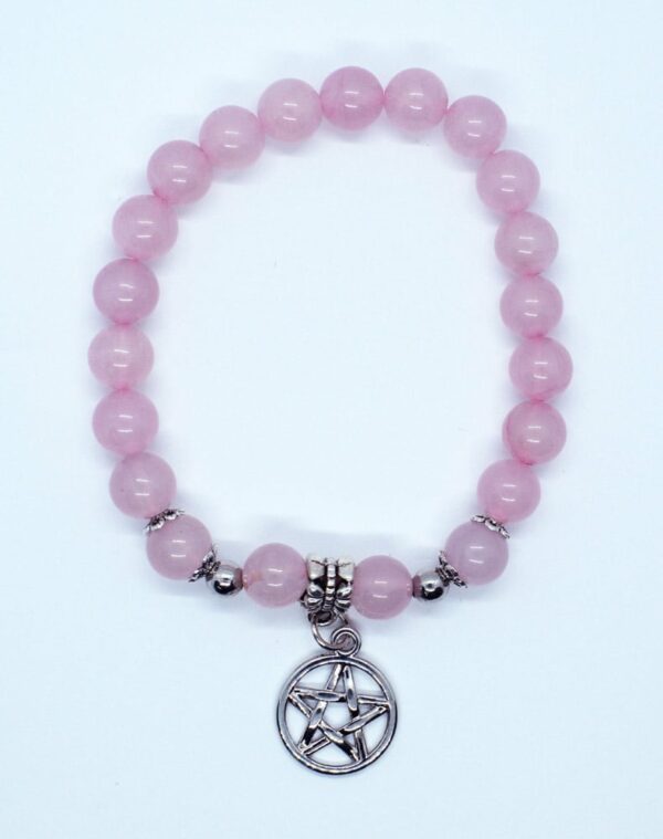 Bracelet 8mm Bead Rose Quartz Pentagram