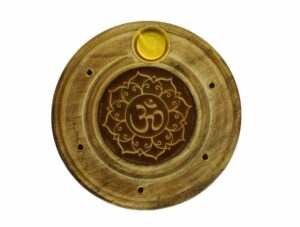 Incense Holder Wood Round Om