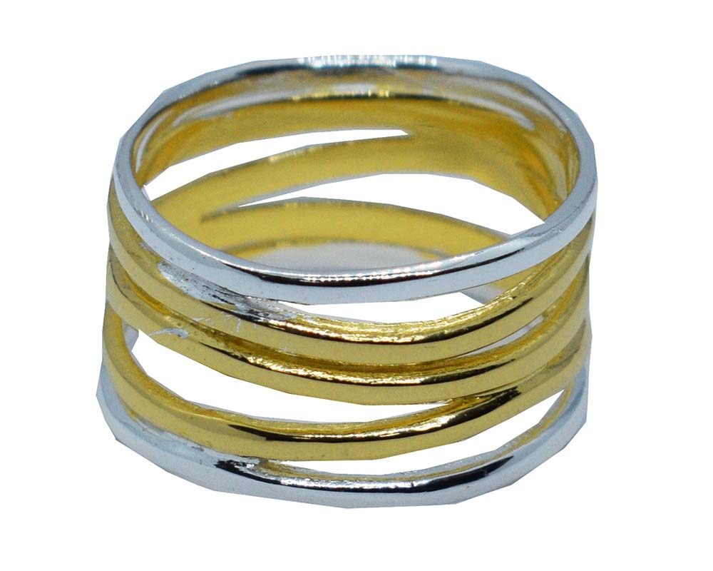 Silver Ring 2 Tone Gold Bands