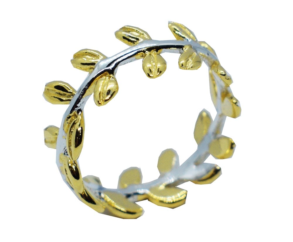 Silver Ring Leaves 2Tone Gold