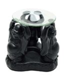 Oil Burner 3 Buddhas Black 15cm