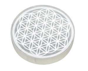 Selenite Disc With Flower of Life 10cm