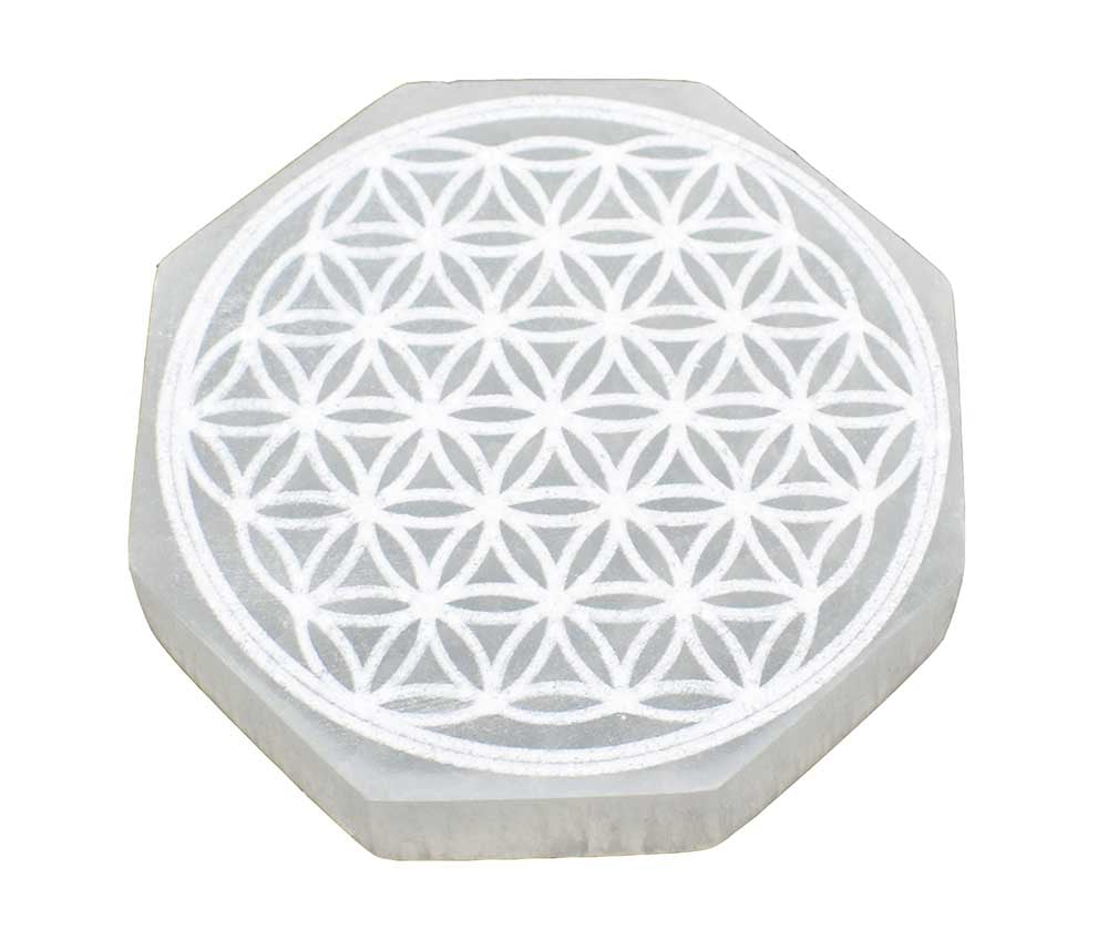 Selenite Octagon Flower Of Life 10cm