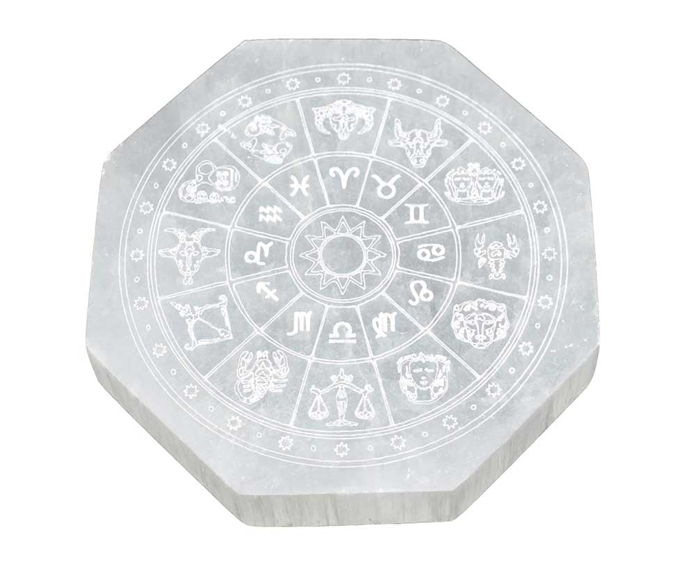 Selenite Octagon Zodiac 10cm