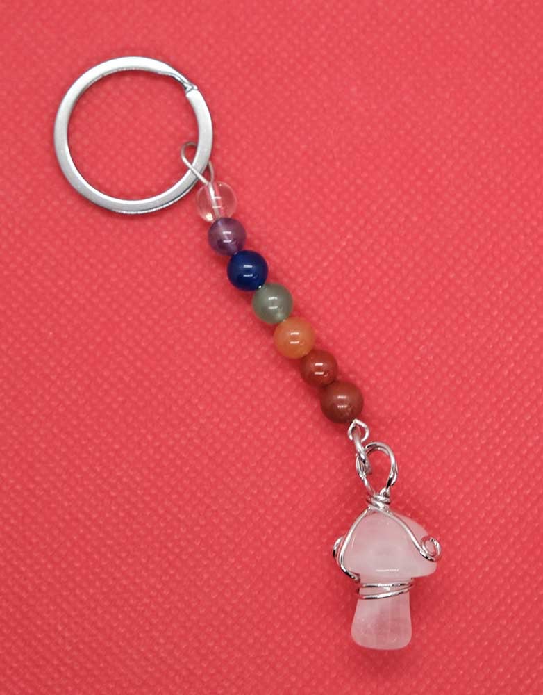 Keyring Mushroom Rose Quartz
