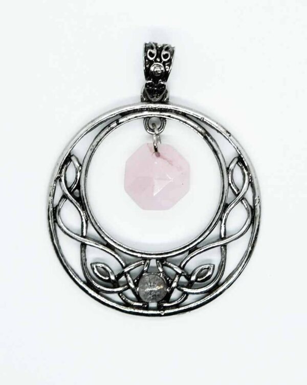Pendant Circle Faceted Rose Qz