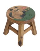 Stool Wooden Cat Brown Flower
