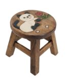 Stool Wooden Cat White Flower